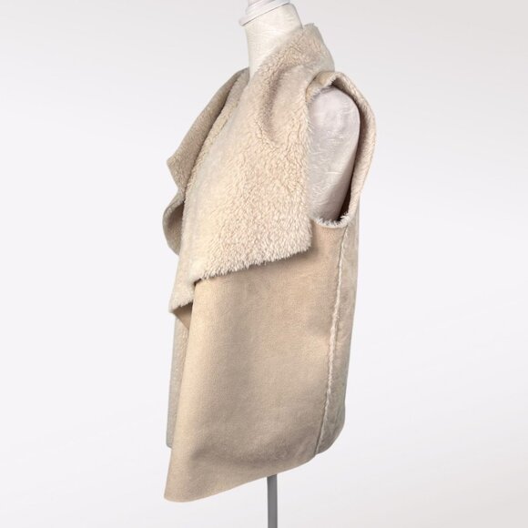 John + Jenn Faux Shearling Suede Drape Vest Open Front Sleeveless Small - Picture 4 of 7